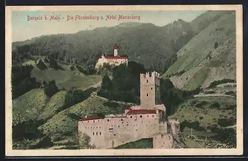 AK Burgeis b. Mals, Die Fürstenburg und Abtei Marienberg