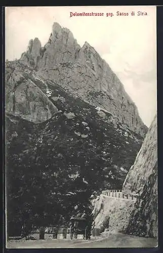 AK Sasso di Stria, Dolomitenstrasse mit Pferdewagen