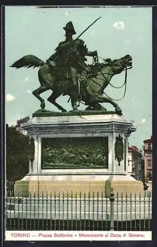 AK Torino, Piazza Solferino & Monumento al Duca di Geneva