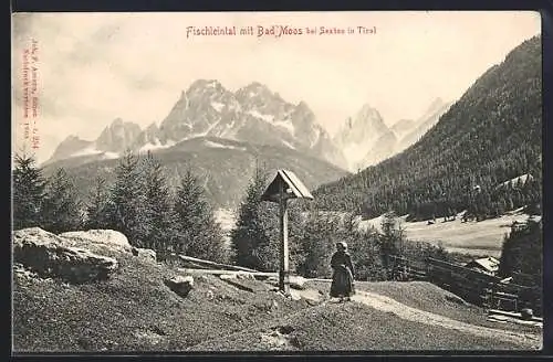 AK Bad Moos, Partie im Fischleintal mit Flurkreuz