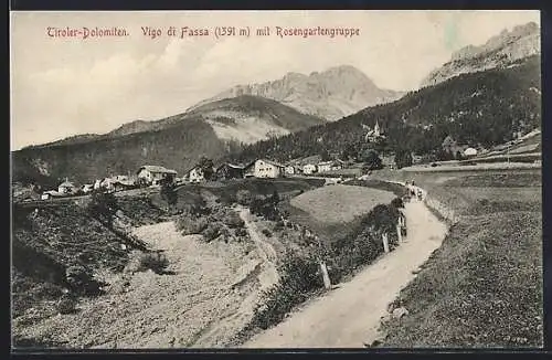 AK Vigo di Fassa, Panorama mit Rosengartengruppe, Tiroler Dolomiten