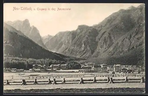 AK Neu-Toblach, Panorama und Eingang in das Ampezzotal