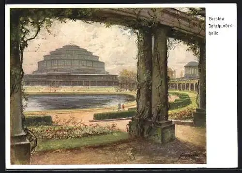 Künstler-AK Breslau, 12. Deutsches Sängerbundesfest 1937, 75-Jahr-Feier des DSB, Jahrhunderhalle, Ganzsache