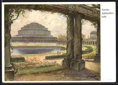 Künstler-AK Breslau, 12. Deutsches Sängerbundesfest 1937, 75-Jahr-Feier des DSB, Jahrhunderhalle, Ganzsache