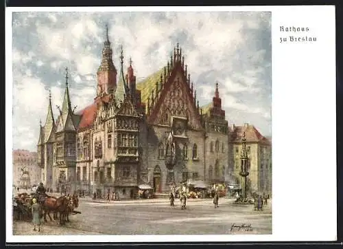 Künstler-AK Breslau, 12. Deutsches Sängerbundesfest 1937, 75-Jahr-Feier des DSB, Rathaus, Ganzsache