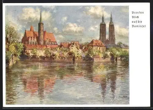 Künstler-AK Breslau, 12. Deutsches Sängerbundesfest 1937, 75-Jahr-Feier des DSB, Dominsel, Ganzsache