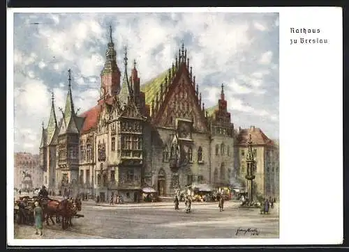 Künstler-AK Breslau, 12. Deutsches Sängerbundesfest 1937, Das Rathaus, Ganzsache
