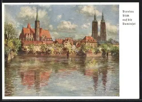 Künstler-AK Breslau, 12. Deutsches Sängerbundesfest 1937, 75-Jahr-Feier des DSB, Dominsel, Ganzsache