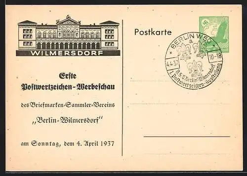 AK Berlin-Wilmersdorf, Erste Postwertzeichen-Werbeschau des Briefmarken-Sammler-Vereins 1937, Ganzsache