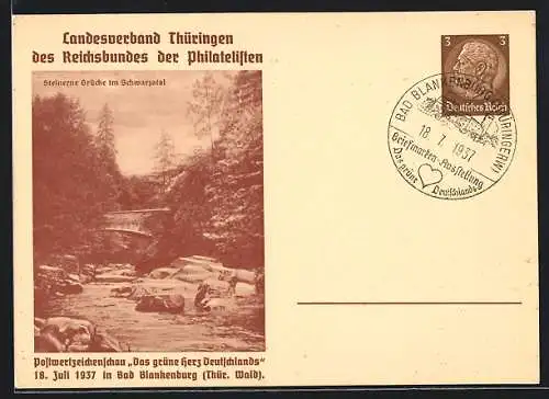 AK Bad Blankenburg /Thür. Wald, Postwertzeichenschau Das grüne Herz Deutschlands 1937, Ganzsache