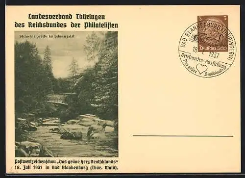 AK Bad Blankenburg /Thür. Wald, Postwertzeichenschau Das grüne Herz Deutschlands 1937, Ganzsache