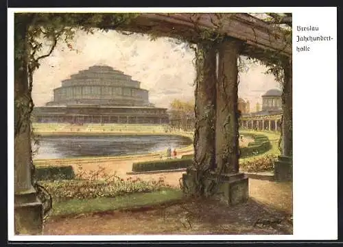 Künstler-AK Breslau, 12. Deutsches Sängerbundesfest 1937, 75 Jahr-Feier des DSB, Jahrhunderthalle, Ganzsache