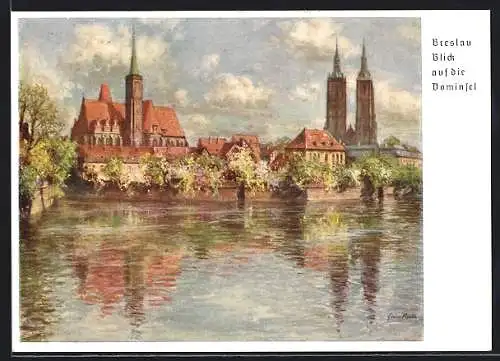 Künstler-AK Breslau, 12. Deutsches Sängerbundesfest 1937, 75-Jahre-Feier des DSB, Dominsel, Ganzsache