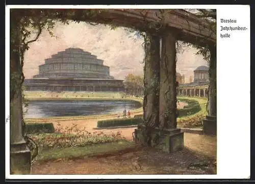 Künstler-AK Breslau, 12. Deutsches Sängerbundesfest 1937, 75-Jahre-Feier des DSB, Jahrhunderthalle, Ganzsache