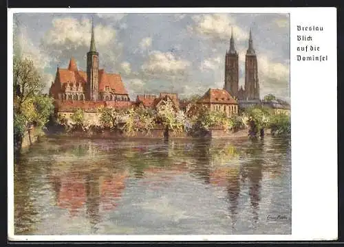 Künstler-AK Breslau, 12. Deutsches Sängerbundesfest 1937, 75-Jahre-Feier des DSB, Dominsel, Ganzsache