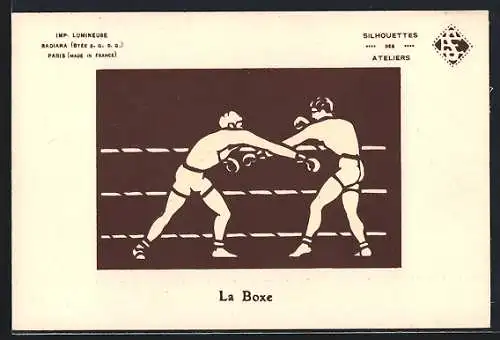 Künstler-AK La Boxe, Zwei Boxer im Kampf, Halt gegen das Licht