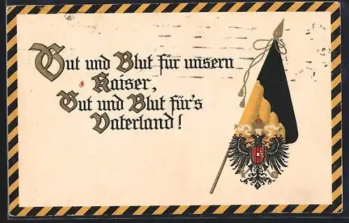 AK Mut und Blut für unseren Kaiser, Fahne & Doppelkopfadler Österreich