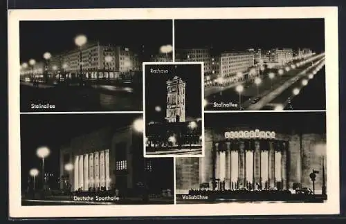 AK Berlin, Rathaus, Deutsche Sporthalle, Volksbühne