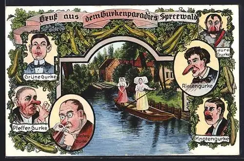 AK Gurkenparadies Spreewald, Männer mit Gurkennasen, Metamorphose