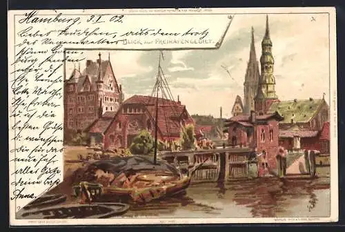 Künstler-AK Carl Biese: Hamburg, Freihafengebiet