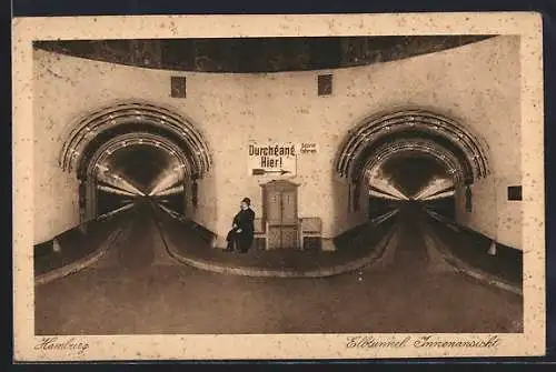 AK Hamburg-St. Pauli, Elbtunnel Innenansicht, perspektivische Montage