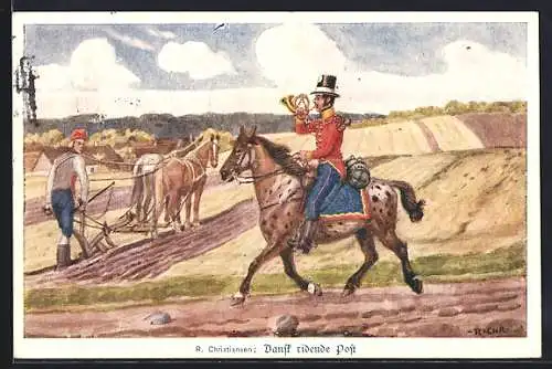 AK Dänischer Postillon bläst ins Horn
