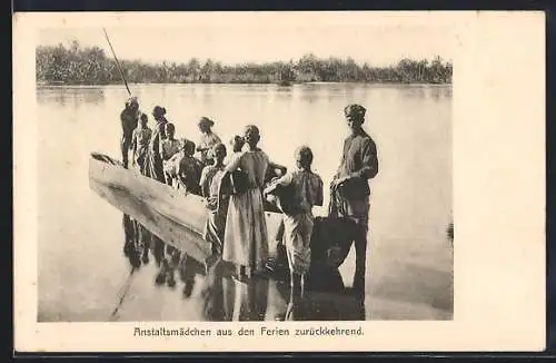 AK Anstaltsmädchen aus den Ferien zurückkehrend, Missionar, Indien