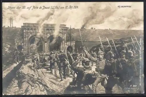 Künstler-AK Sturm der 181. auf die Porte de Douai am 12.10.1914