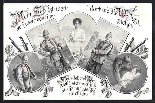 AK Mein Lieb ist weit, ach weit von hier dort wo die Wolken ziehen, Soldat mit seiner Frau