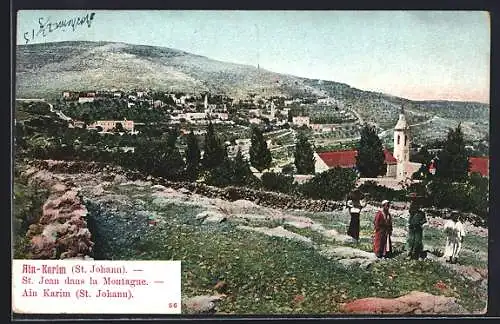 AK Ain Karim-St. Johann, Ortspanorama mit Gebirge