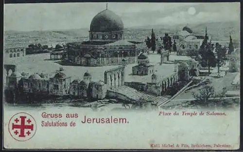 Mondschein-AK Jerusalem, Place du Temple de Salomon