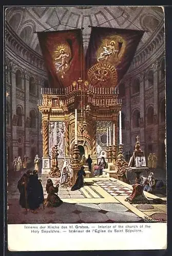 Künstler-AK Friedrich Perlberg: Jerusalem, Inneres der Kirche des heiligen Grabes