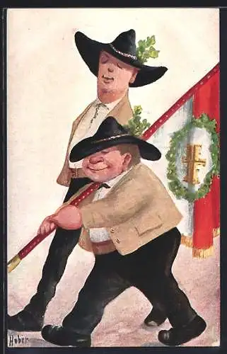 Künstler-AK O. Huber: Zwei vom Turnverein mit Fahne