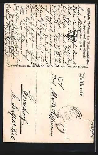 Künstler-AK Otto Amtsberg: Zeppelin im Sturm über dem Meer, Zeppelin-Eckener-Spende