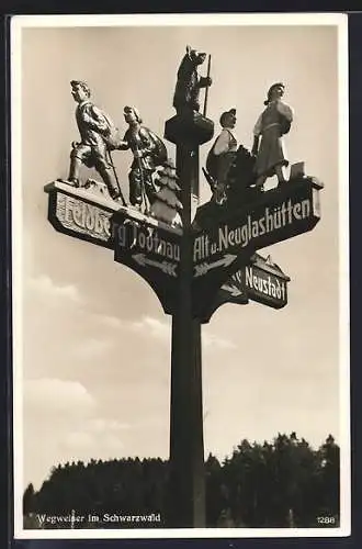 AK Todtnau /Schwarzwald, Wegweiser Feldberg Todtnau und Alt u. Neuglashütten