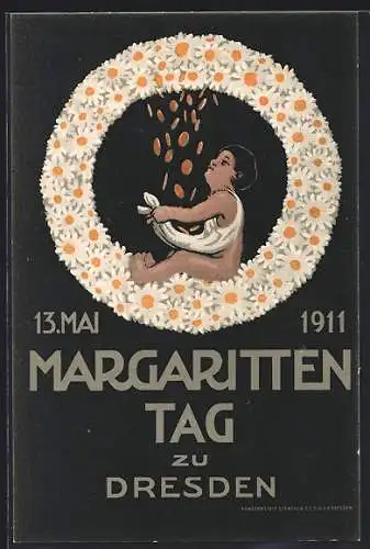 AK Dresden, Margaritentag 13. Mai 1911, Kind im Margariten-Kranz