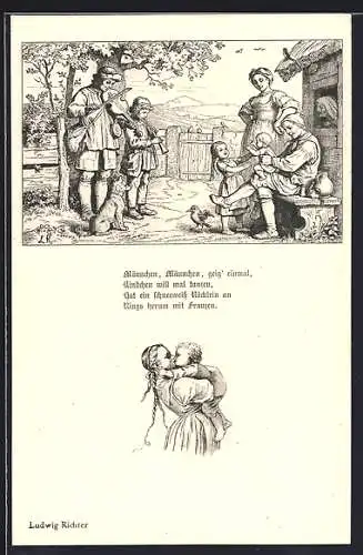 Künstler-AK Ludwig Richter: Kinderzeit, Musikanten & Familie