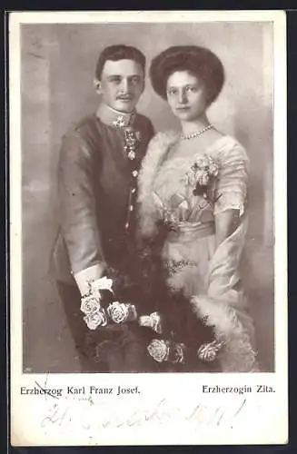 AK Zita de Bourbon, Princesse de Parma, an der Seite ihres Gemahls