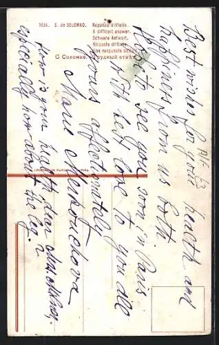 Künstler-AK S. Solomko: A difficult answer, Mann wartet auf Antwort seiner Geliebten