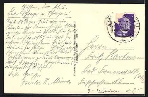 AK Griffen an der Packstrasse, Ortsansicht mit Kirche