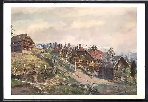 Künstler-AK Eduard Manhart: Albeck in Kärnten, Sirnitz, Alpenpension Hochrindl