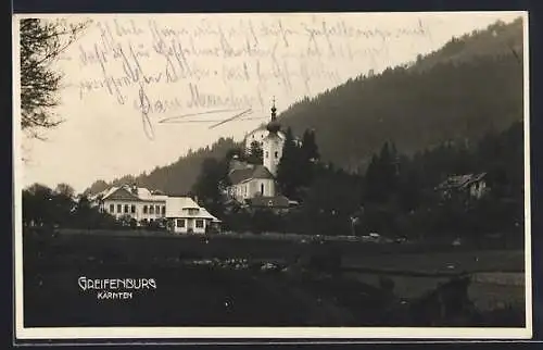 AK Greifenburg /Kärnten, Ortspartie mit Kirche