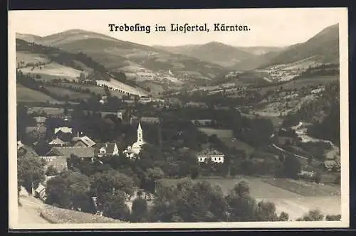 AK Trebesing im Liesertal, Ortsansicht mit Kirche aus der Vogelschau