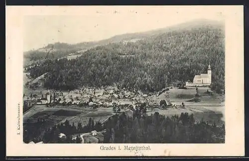 AK Grades i. Metnitzthal, Ortsansicht mit Kirche aus der Vogelschau