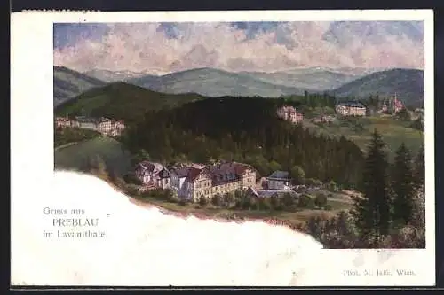 Künstler-AK Bad St. Leonhard im Lavanttal, Preblau aus der Vogelschau