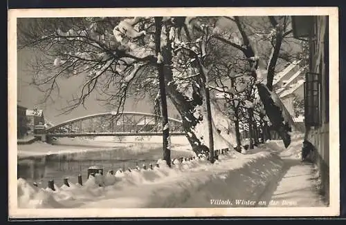 AK Villach, Winter an der Drau