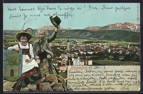 AK Klagenfurt, Blick auf die Stadt mit Bergpanorama