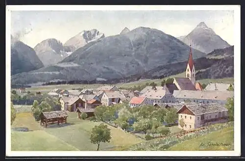 Künstler-AK Kötschach im Gailtal, Gesamtansicht