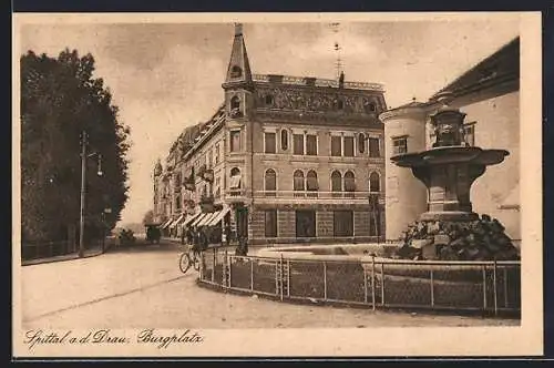 AK Spittal a. d. Drau, Burgplatz mit Brunnen