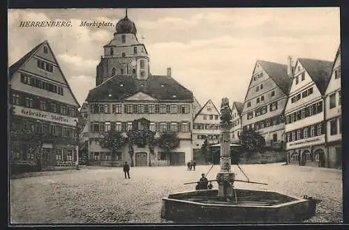 AK Herrenberg, Marktplatz mit Handlung v. Gebrüder Stöffler